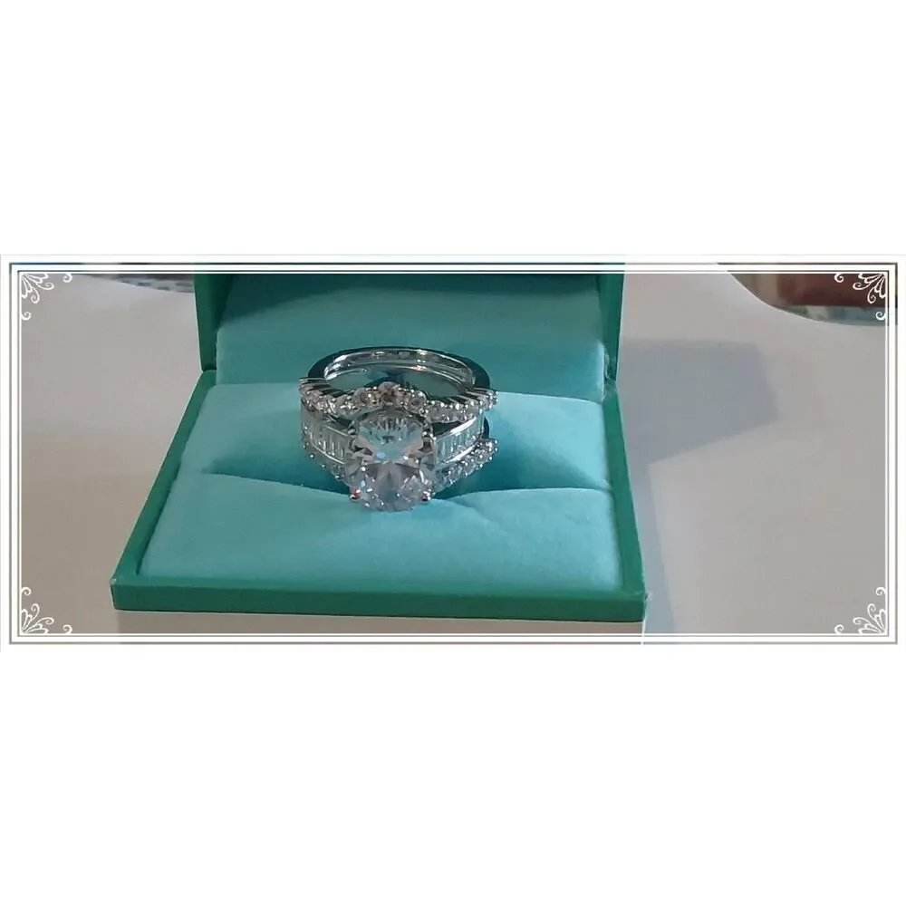 Gorgeous 10.18 Ct. Genuine Diamond Simulant Oval~Baguette~Round Bridal Set #8
